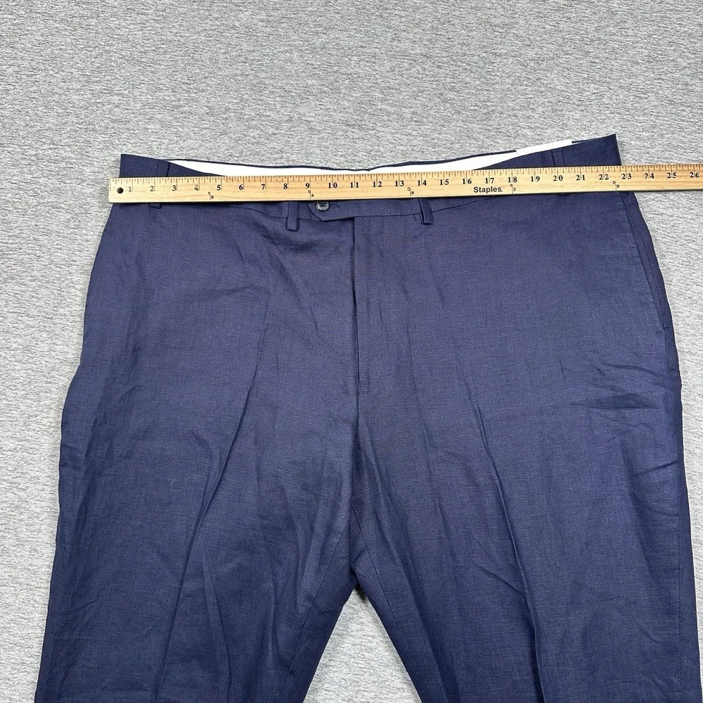 Paul Frederick Pants Mens 46 Navy Blue 100% Linen UNHEMMED City Travel NEW